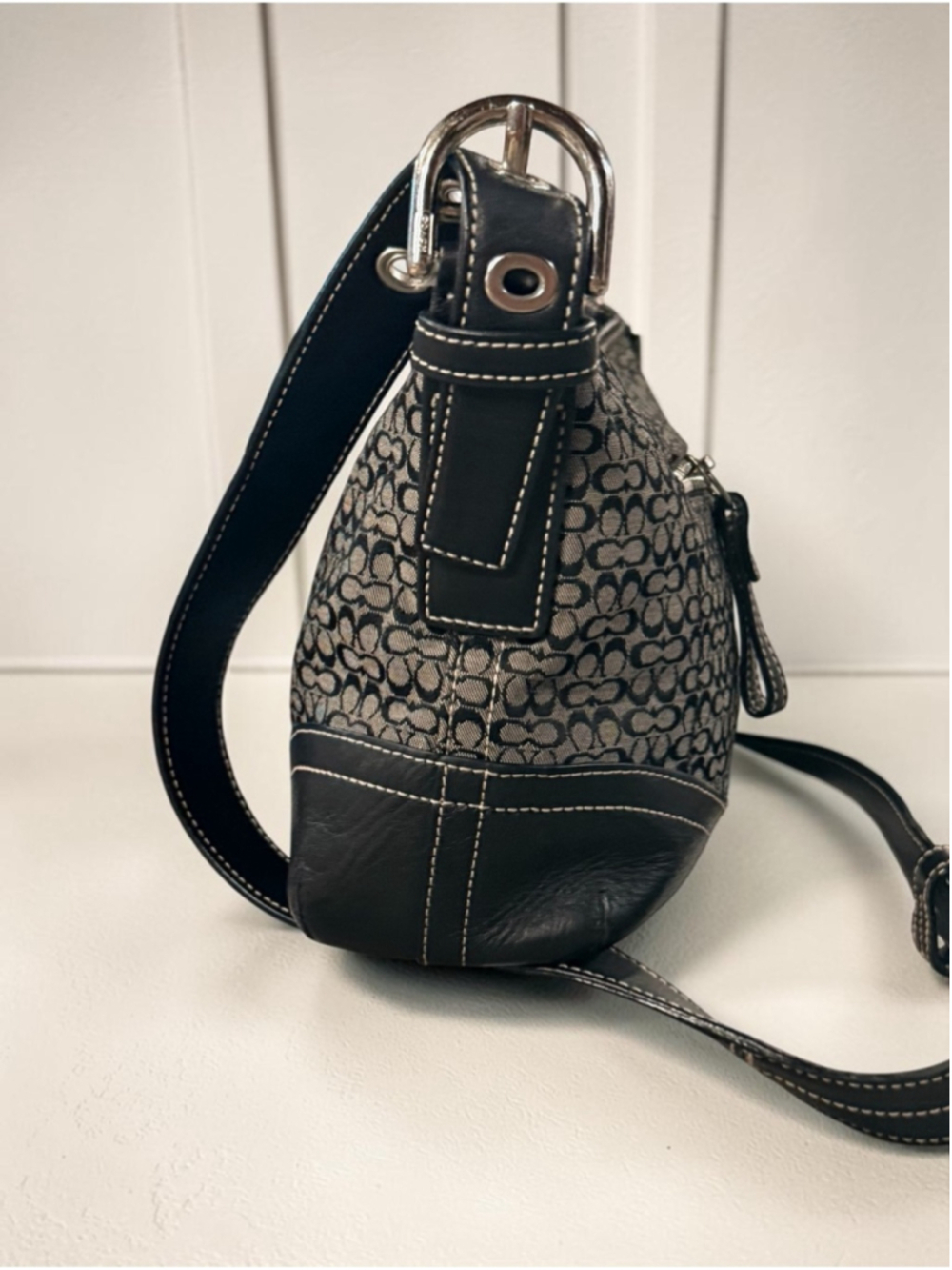 Y2K Coach Black Gray Signature C Jacquard Soho Hobo Shoulder Bag F10945 - Picture 9 of 16